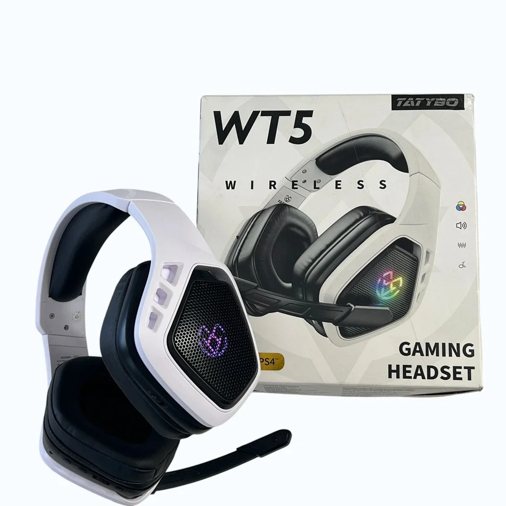 Tatybo WT5 Wireless Gaming Headset White‎ RGB 7.1 Surround Sound PC PS4 PS5